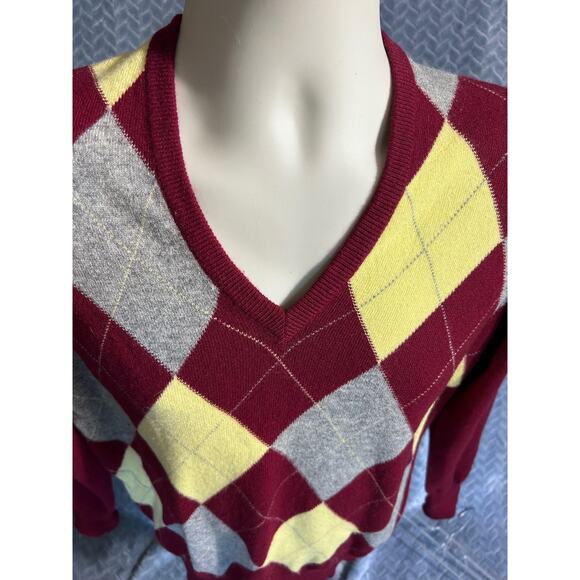 Scott & Charters Irish Cashmere Intarsia Argyle VNeck Sweater Luxe Golf Vintage - Picture 3 of 5